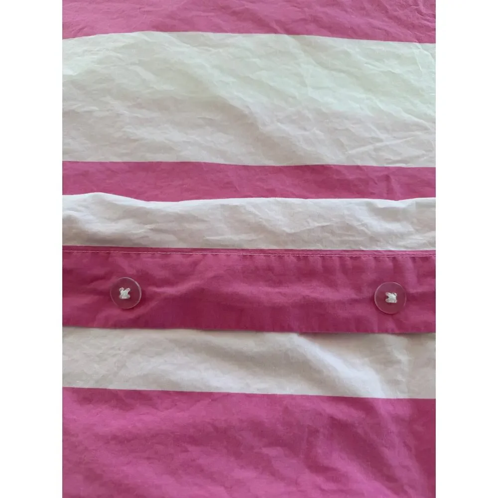 Pottery Barn Kids Twin Duvet Cover Pink White Stripe Cotton Girl Bedroom Bedding